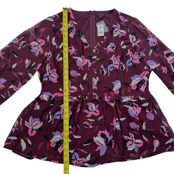 Lane Bryant Blouse Dark Floral Sheer Cranberry Plum Plus Purple Burgundy Size 18 - Picture 13 of 16